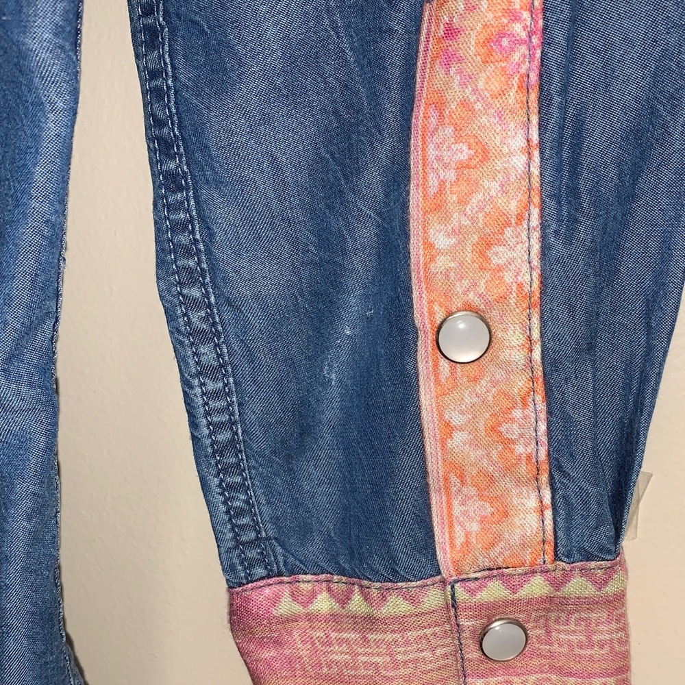 Etienne Marcel Denim Shirt with Pink Accents - Picture 9 of 10